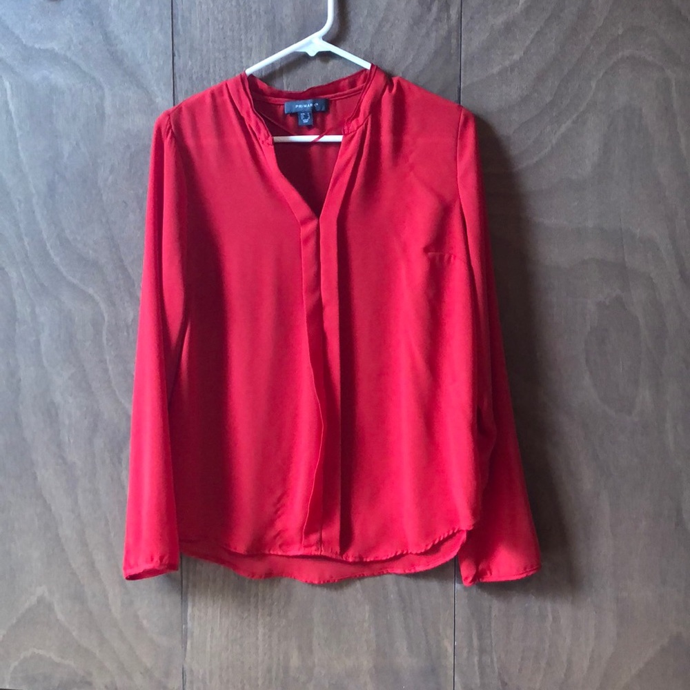 Primark red long sleeve blouse